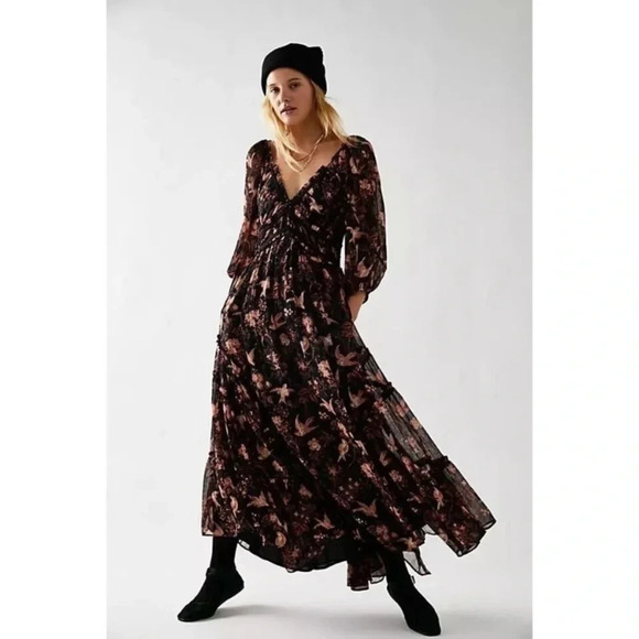New Free People Youre A Jewel Maxi Dress Printed Floral Summer Long Sleeve - Picture 1 of 13